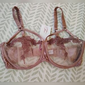 NWT Fleur of England Silk Lace Embroidered Bra in Dusty Rose